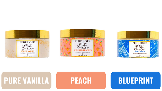 Whipped Body Butter - 3 x 1 oz Variety Pack (Pure Vanilla, Sugared Peaches,Blueprint)